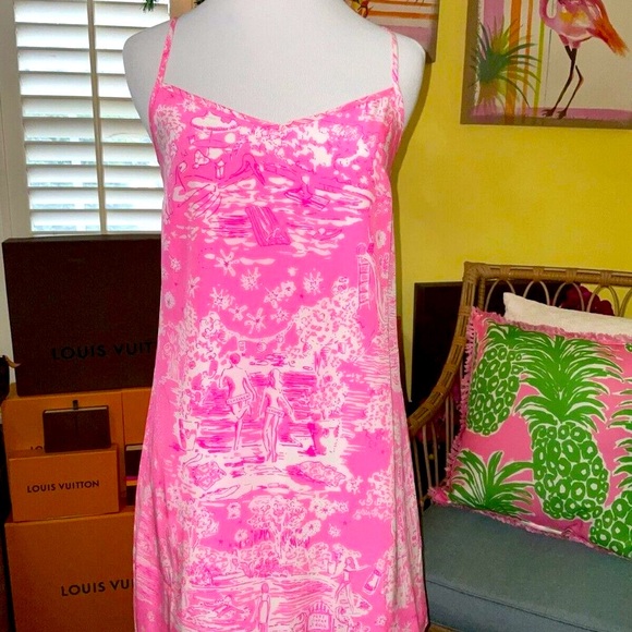 Lilly Pulitzer NWOT 🦄 Dusk Silk Dress Pink Sorbet Pop Up Skinny Dippin Size XXS - Picture 6 of 10